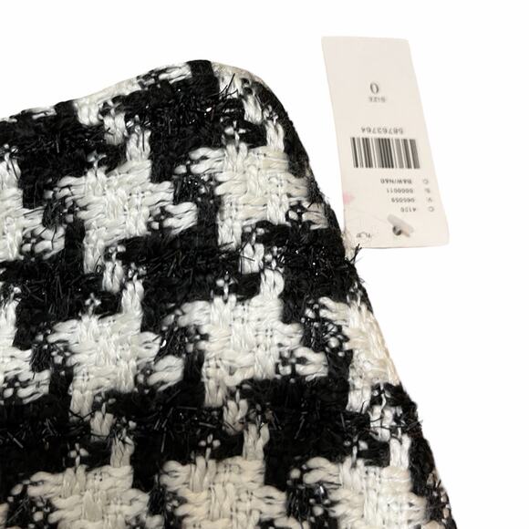 Anthropologie Evira Houndstooth Shine Tweed Mini Skirt Size 0 Black Zip Front - Picture 10 of 10